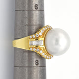 Vintage 18K Yellow Gold Sea Pearl & Diamond Cocktail Ring