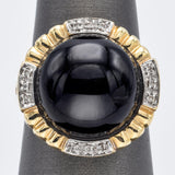 Vintage 14K Yellow Gold Black Onyx & Diamond Cocktail Ring