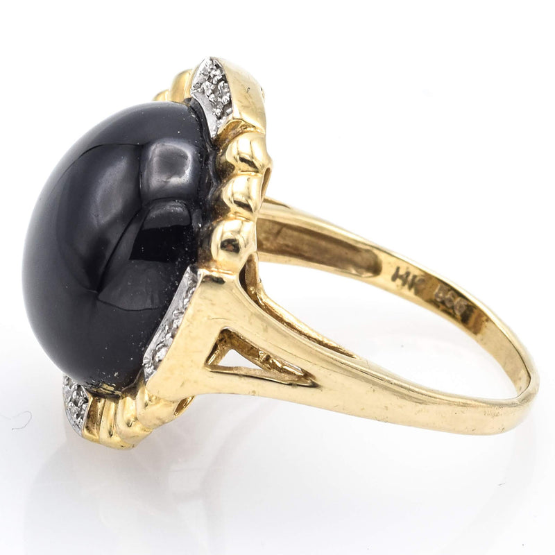 Vintage 14K Yellow Gold Black Onyx & Diamond Cocktail Ring