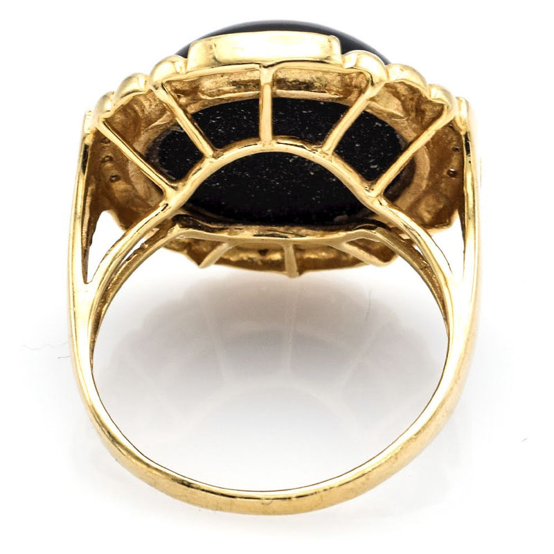 Vintage 14K Yellow Gold Black Onyx & Diamond Cocktail Ring