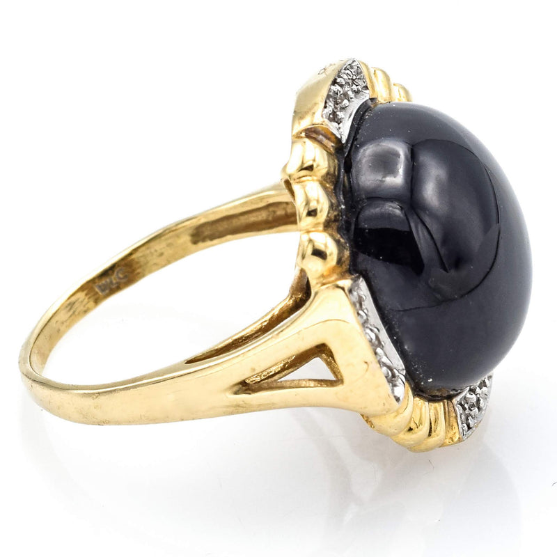 Vintage 14K Yellow Gold Black Onyx & Diamond Cocktail Ring