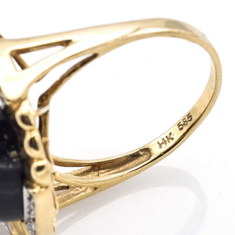 Vintage 14K Yellow Gold Black Onyx & Diamond Cocktail Ring