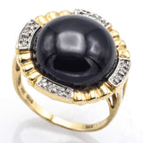 Vintage 14K Yellow Gold Black Onyx & Diamond Cocktail Ring