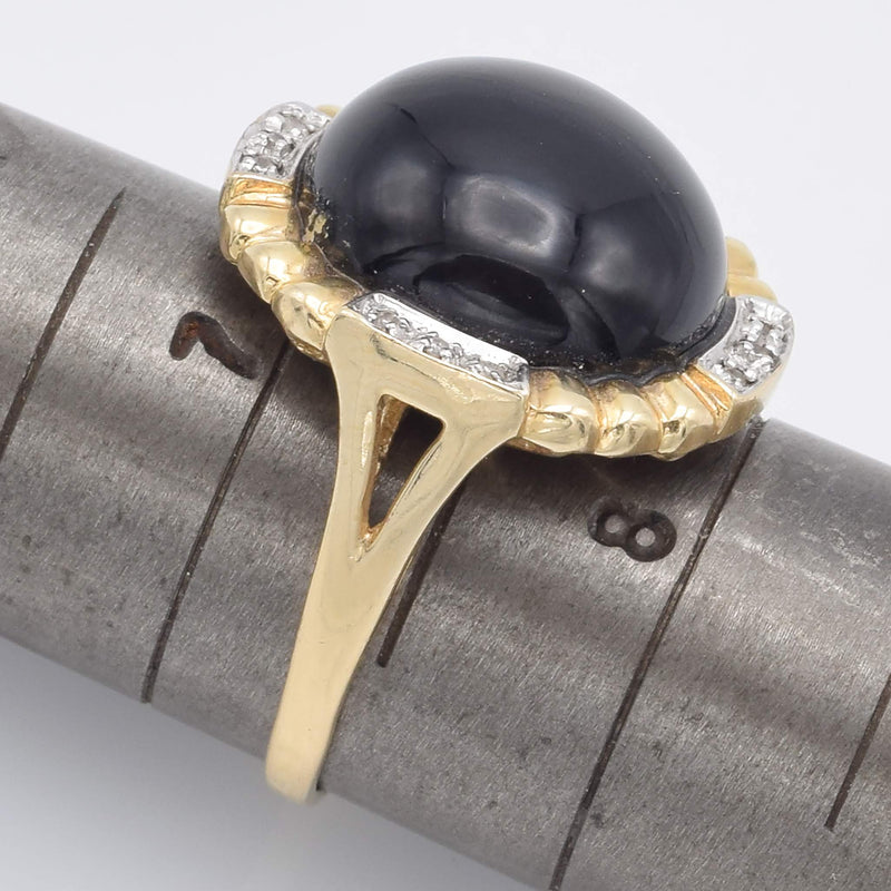 Vintage 14K Yellow Gold Black Onyx & Diamond Cocktail Ring