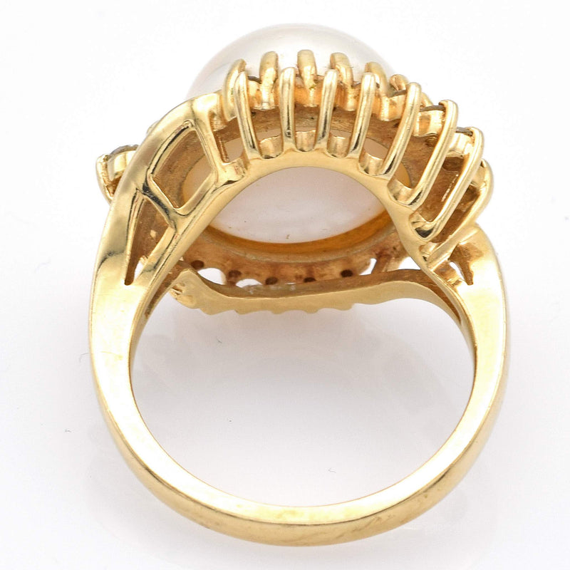Vintage 14K Yellow Gold Mabe Pearl & Diamond Cocktail Ring