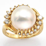 Vintage 14K Yellow Gold Mabe Pearl & Diamond Cocktail Ring