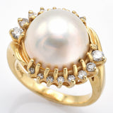 Vintage 14K Yellow Gold Mabe Pearl & Diamond Cocktail Ring