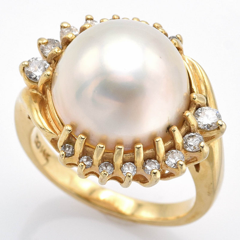 Vintage 14K Yellow Gold Mabe Pearl & Diamond Cocktail Ring