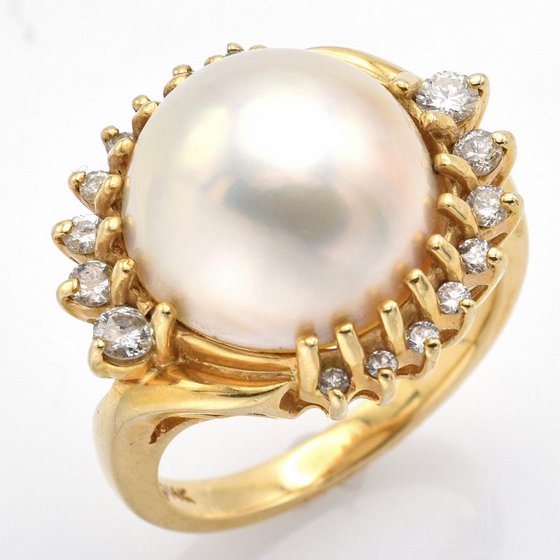 Vintage 14K Yellow Gold Mabe Pearl & Diamond Cocktail Ring