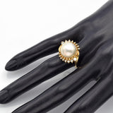 Vintage 14K Yellow Gold Mabe Pearl & Diamond Cocktail Ring
