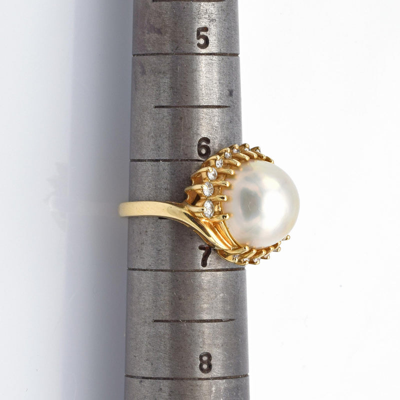 Vintage 14K Yellow Gold Mabe Pearl & Diamond Cocktail Ring