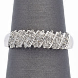 Vintage 14K White Gold Diamond Diagonal Three-Row Band Ring