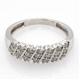 Vintage 14K White Gold Diamond Diagonal Three-Row Band Ring