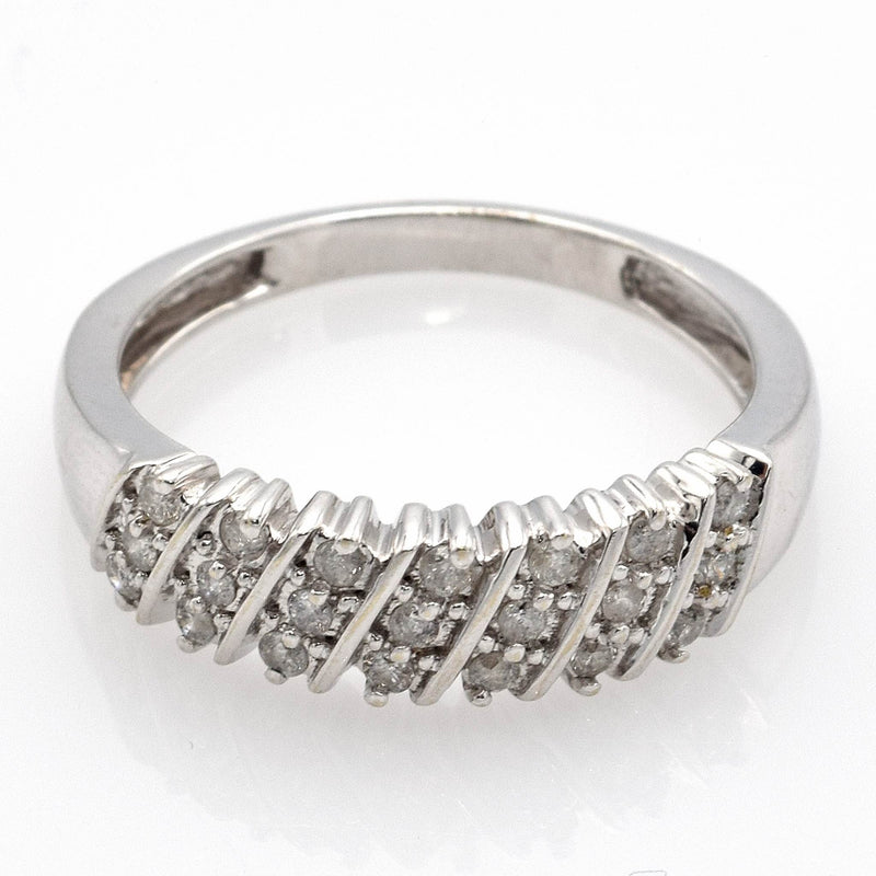 Vintage 14K White Gold Diamond Diagonal Three-Row Band Ring