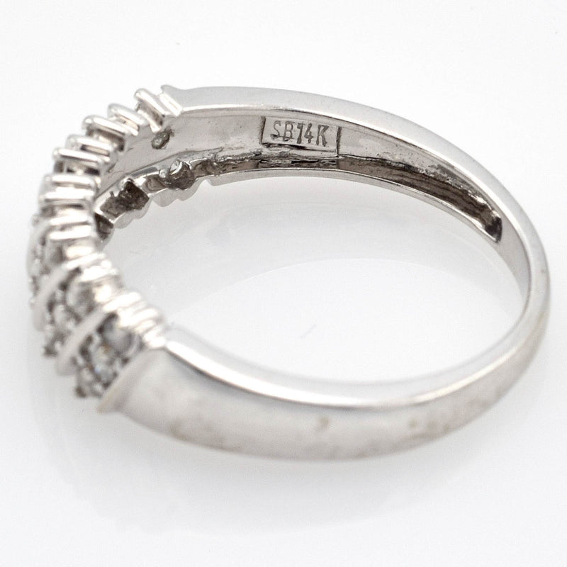 Vintage 14K White Gold Diamond Diagonal Three-Row Band Ring