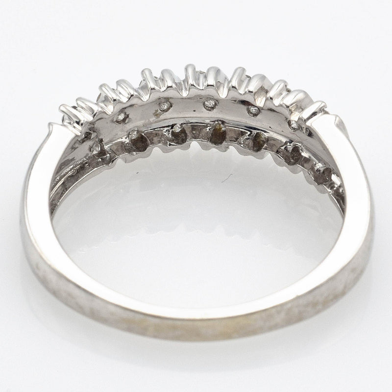 Vintage 14K White Gold Diamond Diagonal Three-Row Band Ring