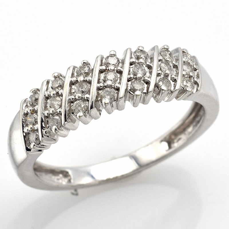 Vintage 14K White Gold Diamond Diagonal Three-Row Band Ring