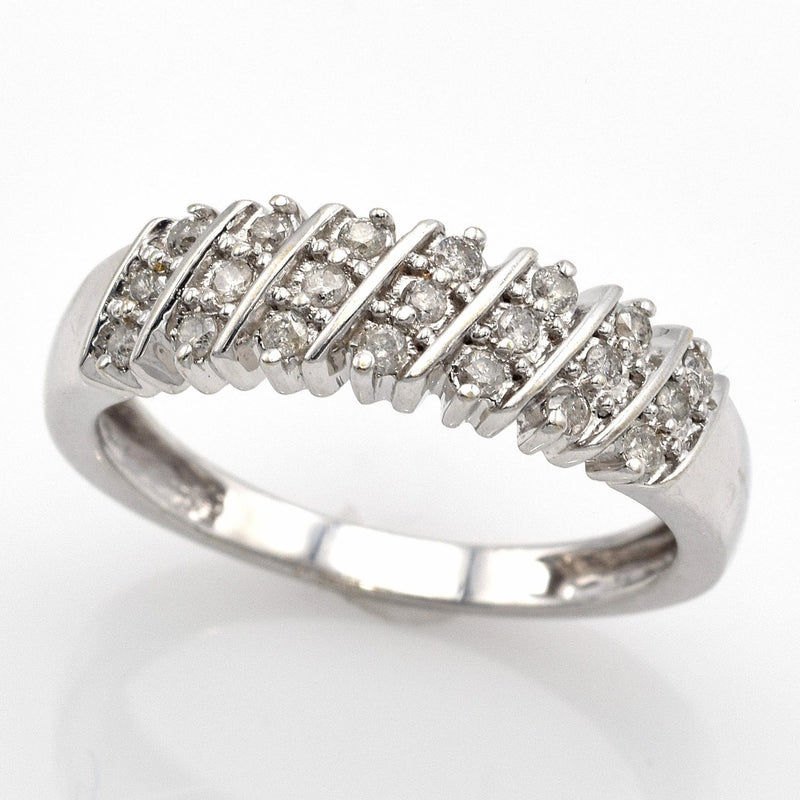 Vintage 14K White Gold Diamond Diagonal Three-Row Band Ring
