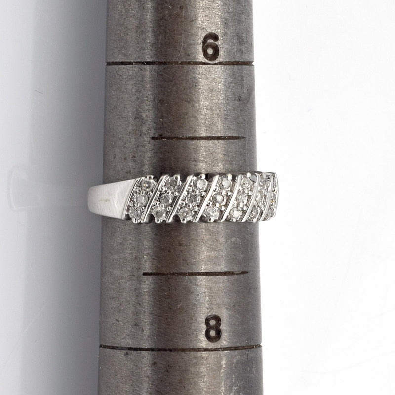 Vintage 14K White Gold Diamond Diagonal Three-Row Band Ring