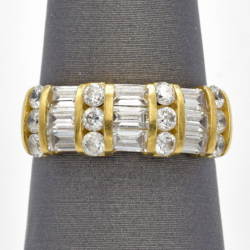 Vintage 14K Yellow Gold Diamond Three-Row Band Ring