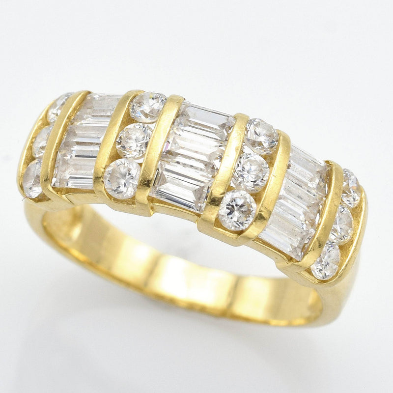 Vintage 14K Yellow Gold Diamond Three-Row Band Ring