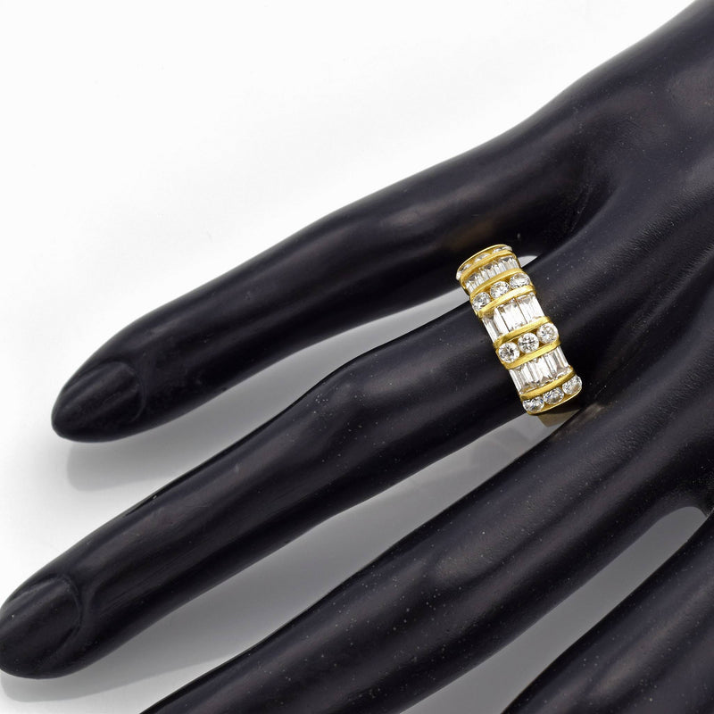 Vintage 14K Yellow Gold Diamond Three-Row Band Ring