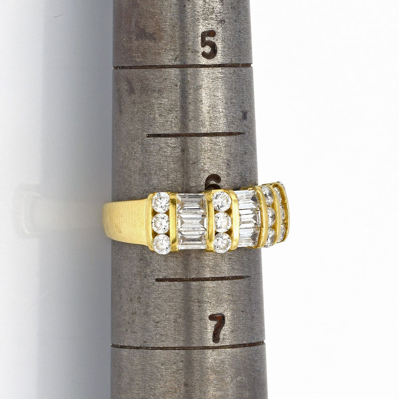 Vintage 14K Yellow Gold Diamond Three-Row Band Ring