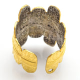 Vintage Platinum & 22K Gold Overlay Ancient Symbols Diamond Wrap Ring