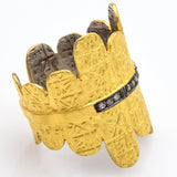 Vintage Platinum & 22K Gold Overlay Ancient Symbols Diamond Wrap Ring