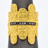 Vintage Platinum & 22K Gold Overlay Ancient Symbols Diamond Wrap Ring