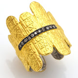 Vintage Platinum & 22K Gold Overlay Ancient Symbols Diamond Wrap Ring
