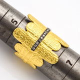 Vintage Platinum & 22K Gold Overlay Ancient Symbols Diamond Wrap Ring