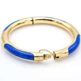 Vintage 14K Yellow Gold Lapis Hinged Bangle Bracelet