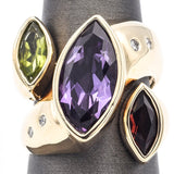 Estate 14K Yellow Gold Multi-Stone & Diamond Cocktail Ring