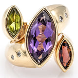 Estate 14K Yellow Gold Multi-Stone & Diamond Cocktail Ring
