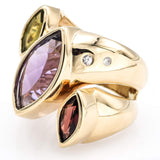 Estate 14K Yellow Gold Multi-Stone & Diamond Cocktail Ring