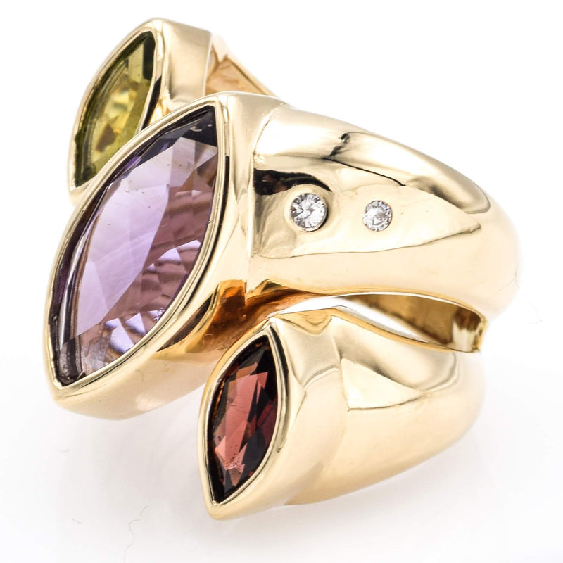 Estate 14K Yellow Gold Multi-Stone & Diamond Cocktail Ring