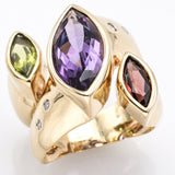 Estate 14K Yellow Gold Multi-Stone & Diamond Cocktail Ring