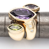 Estate 14K Yellow Gold Multi-Stone & Diamond Cocktail Ring