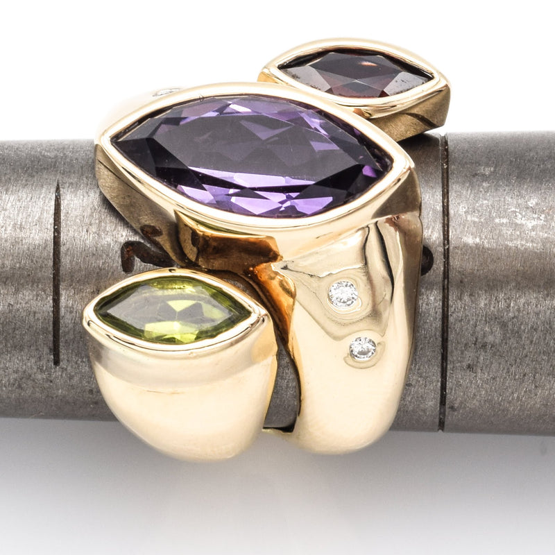 Estate 14K Yellow Gold Multi-Stone & Diamond Cocktail Ring