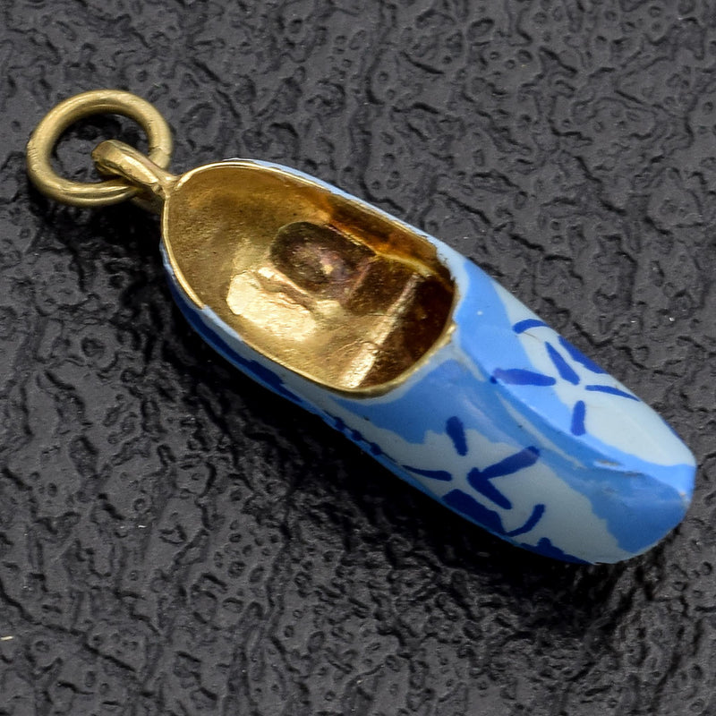 Vintage 14K Yellow Gold Enamel Dutch Clog Shoe Charm Pendant