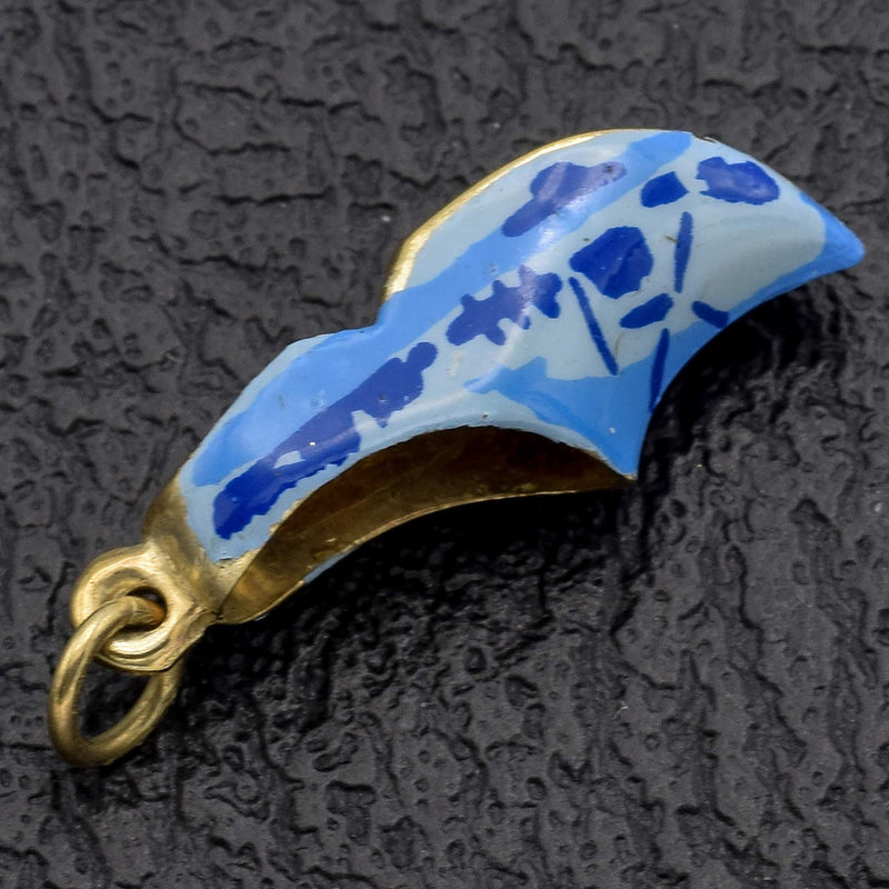 Vintage 14K Yellow Gold Enamel Dutch Clog Shoe Charm Pendant