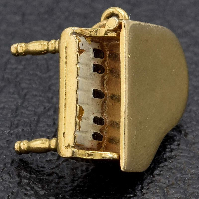 Vintage 14K Yellow Gold Enamel Piano Movable Charm Pendant