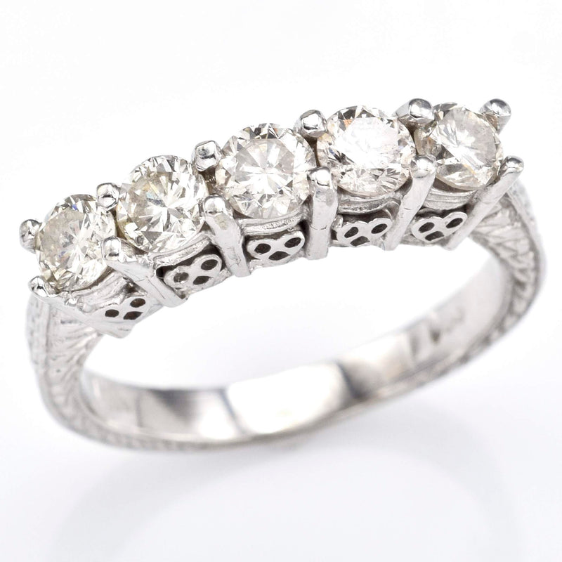 Antique 14K White Gold 1.15 TCW Diamond Etched Band Ring