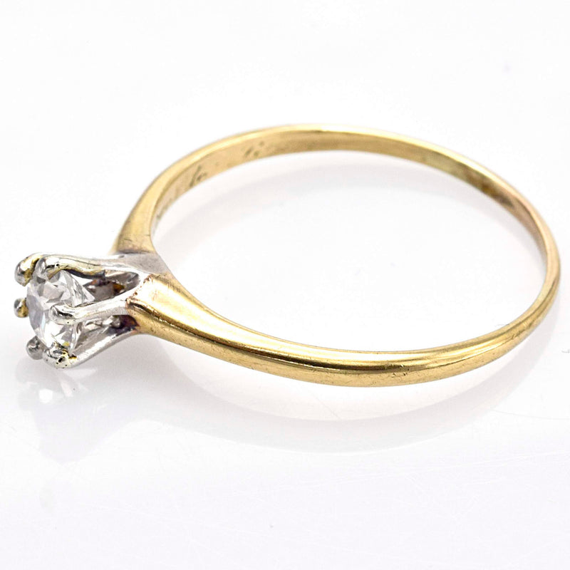 Antique 14K Yellow Gold Old Euro Cut Diamond Solitaire Band Ring