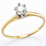 Antique 14K Yellow Gold Old Euro Cut Diamond Solitaire Band Ring