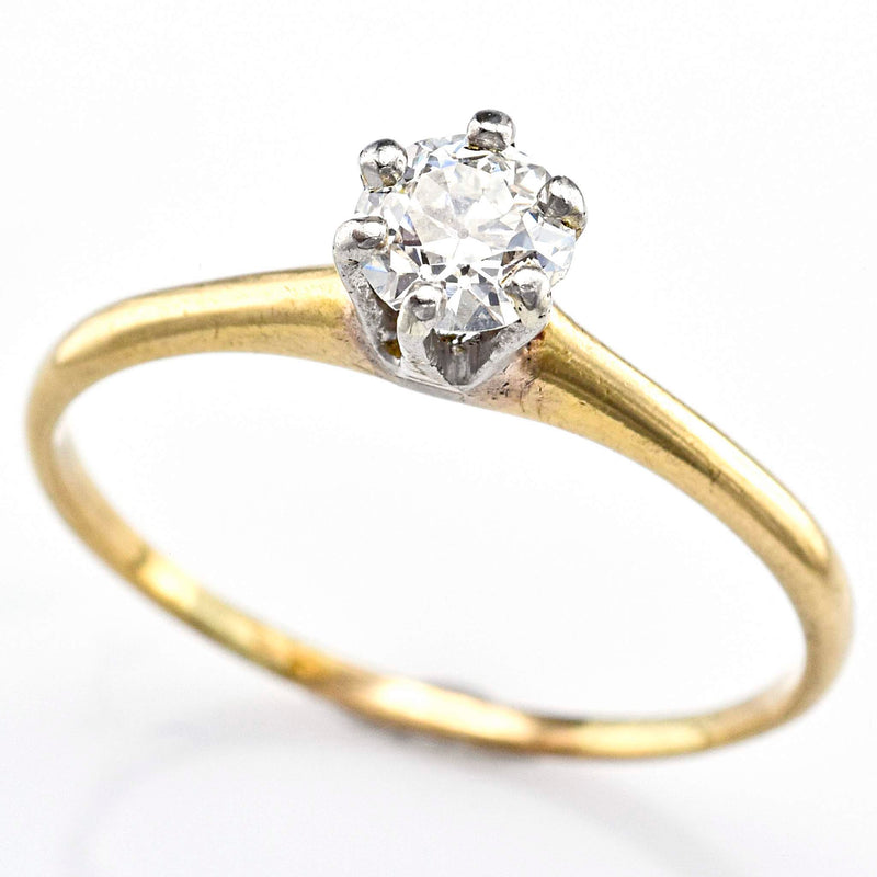 Antique 14K Yellow Gold Old Euro Cut Diamond Solitaire Band Ring
