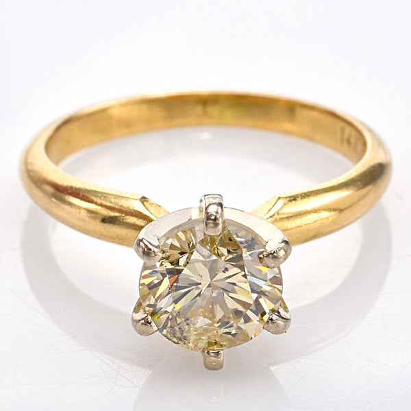 Estate 14K Yellow Gold 1.03 Ct Fancy Yellow Diamond Solitaire Band Ring