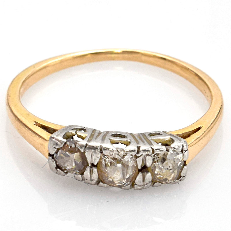 Antique 14K White & Yellow Gold Old Euro Diamond Band Ring
