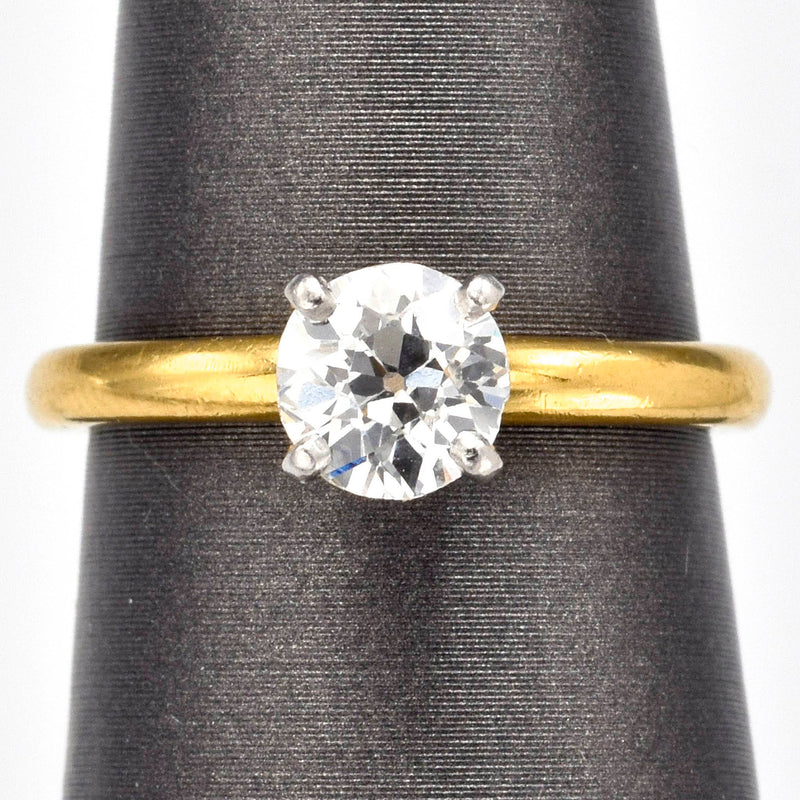 Antique 18K Yellow Gold Old Euro Diamond Solitaire Band Ring